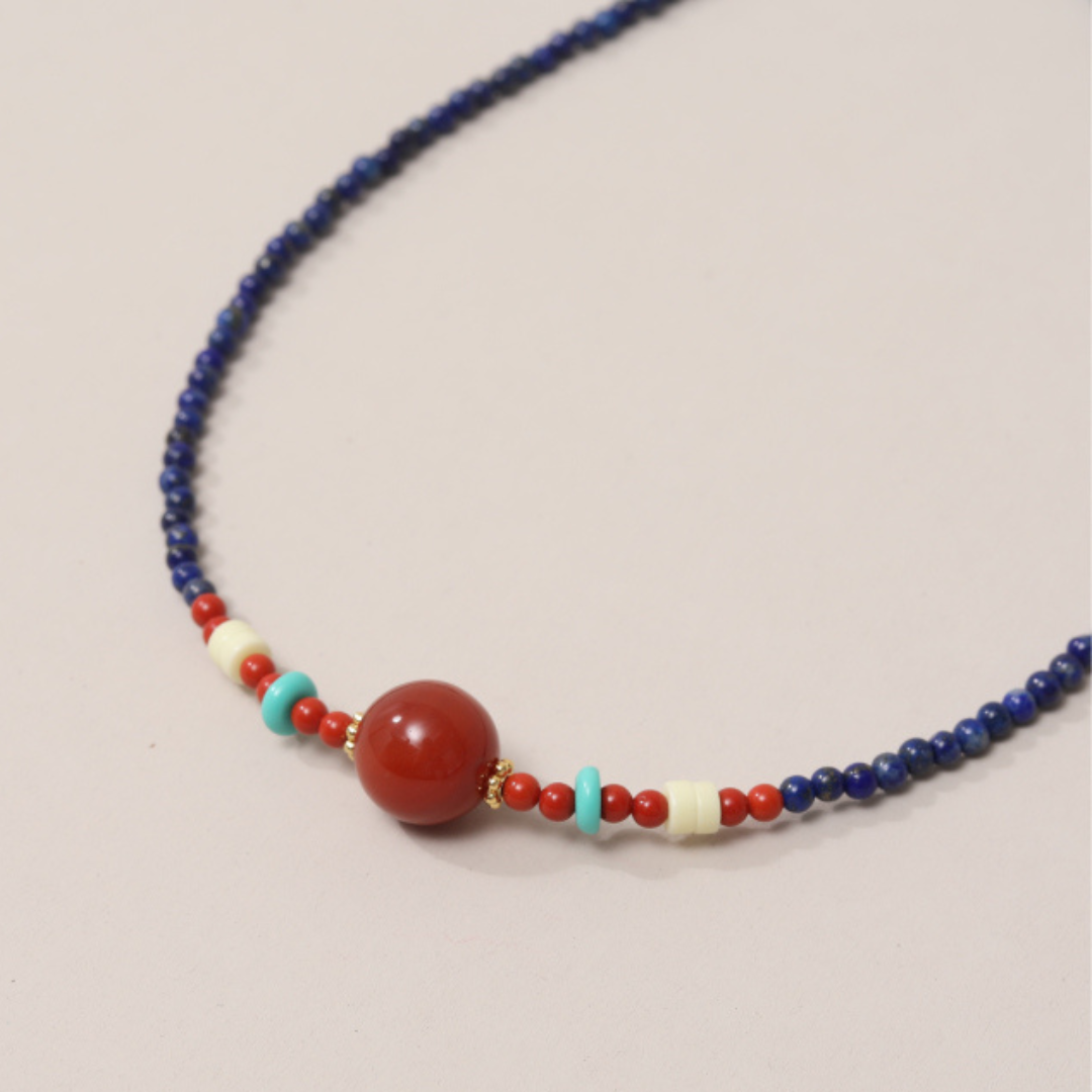 Lazurite in the sea  Red Agate Necklace