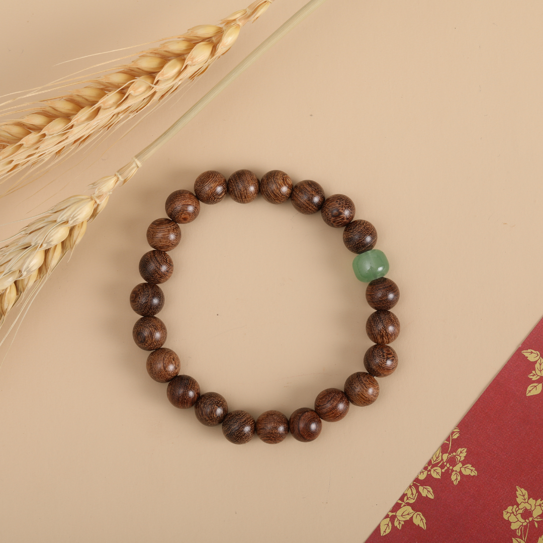 Gold Sandalwood and HeTian Jade Bracelet