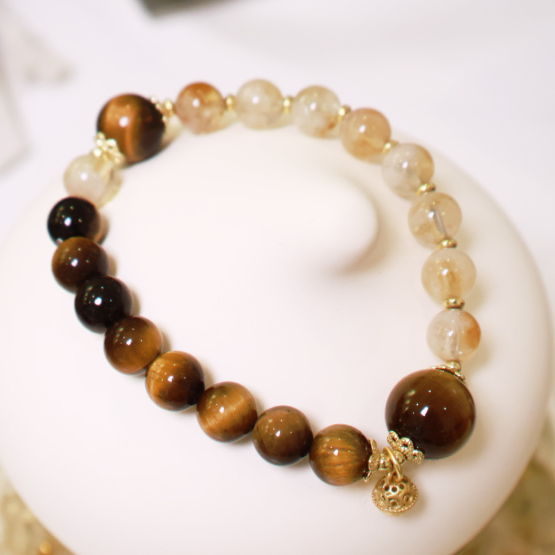 Tiger's Eye Stone & Rutilated Quartz Wealth Bracelet