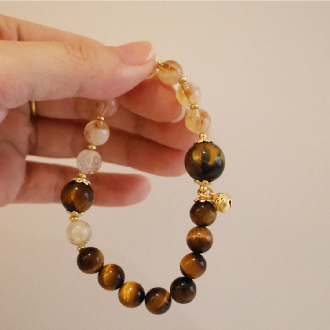 Tiger's Eye Stone & Rutilated Quartz Wealth Bracelet