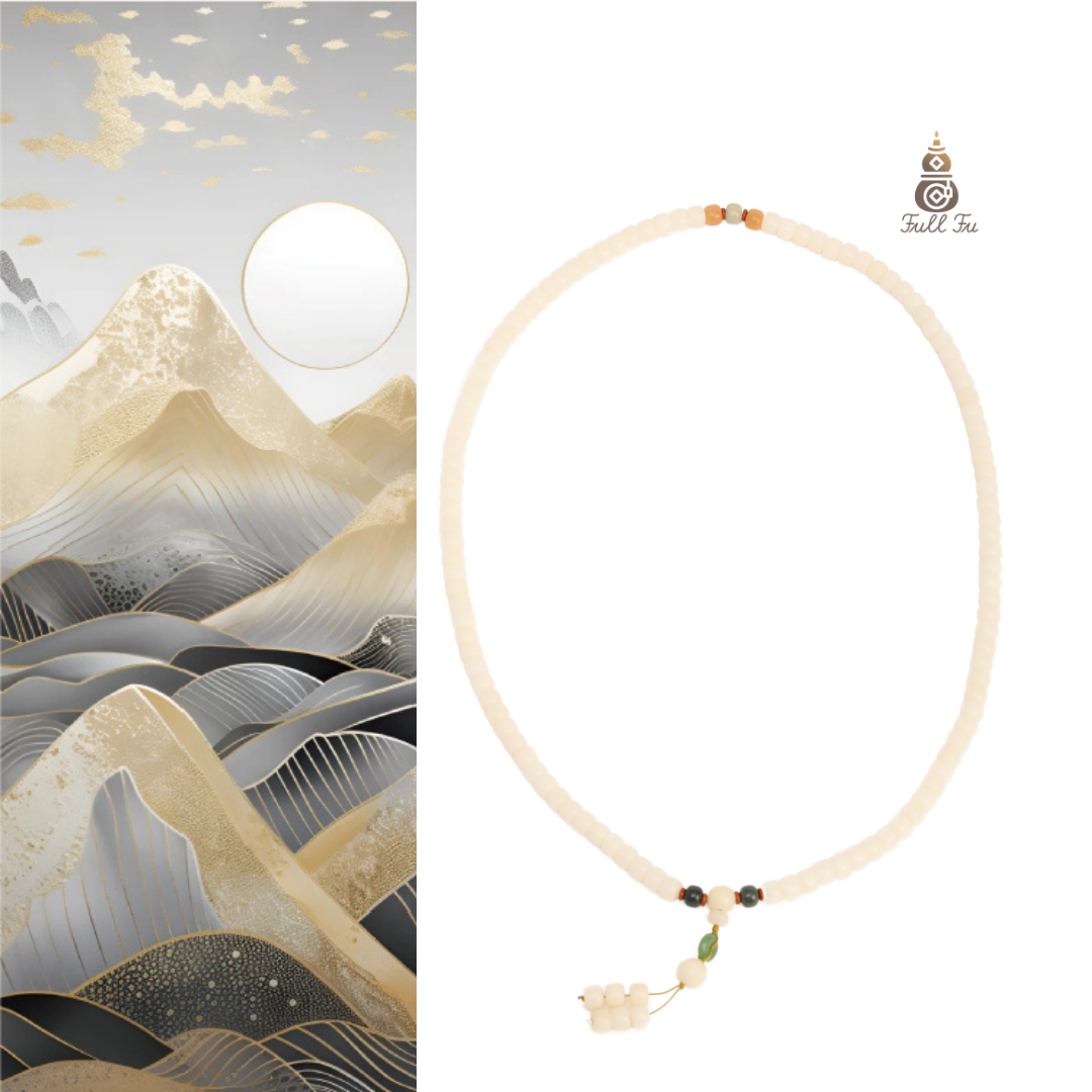 Collana Bodhi in giada bianca con luna d'argento