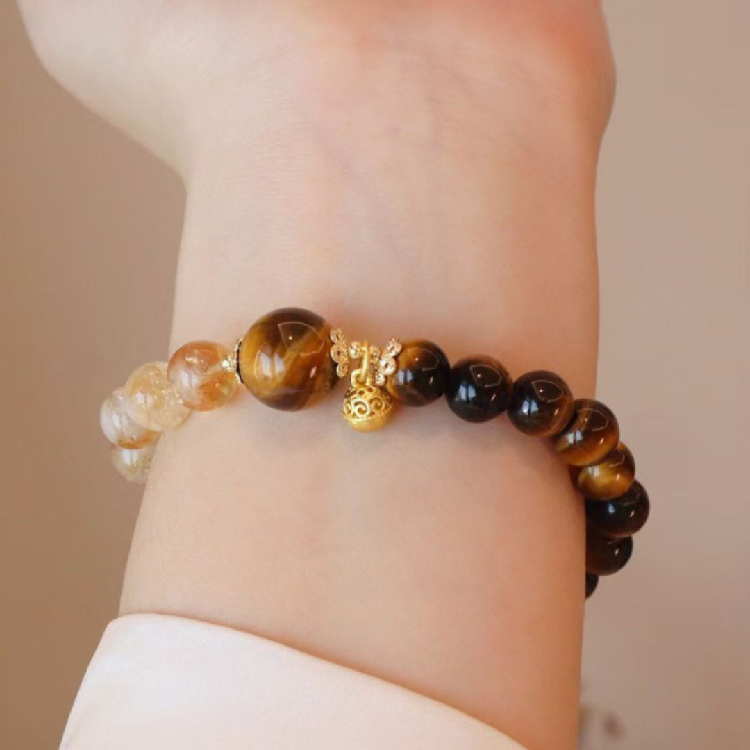 Tiger's Eye Stone & Rutilated Quartz Wealth Bracelet