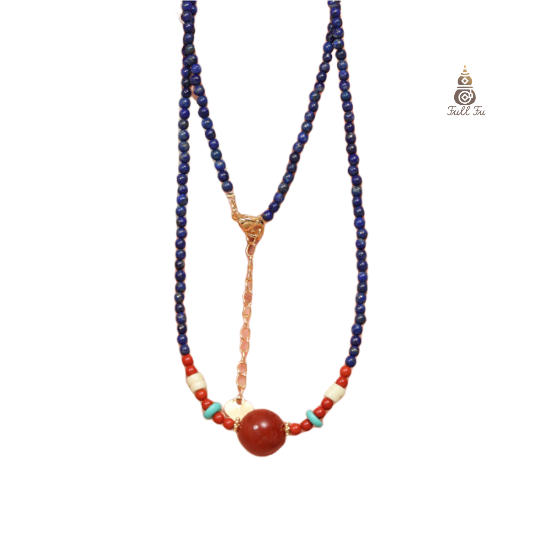 Lazurite in the sea  Red Agate Necklace