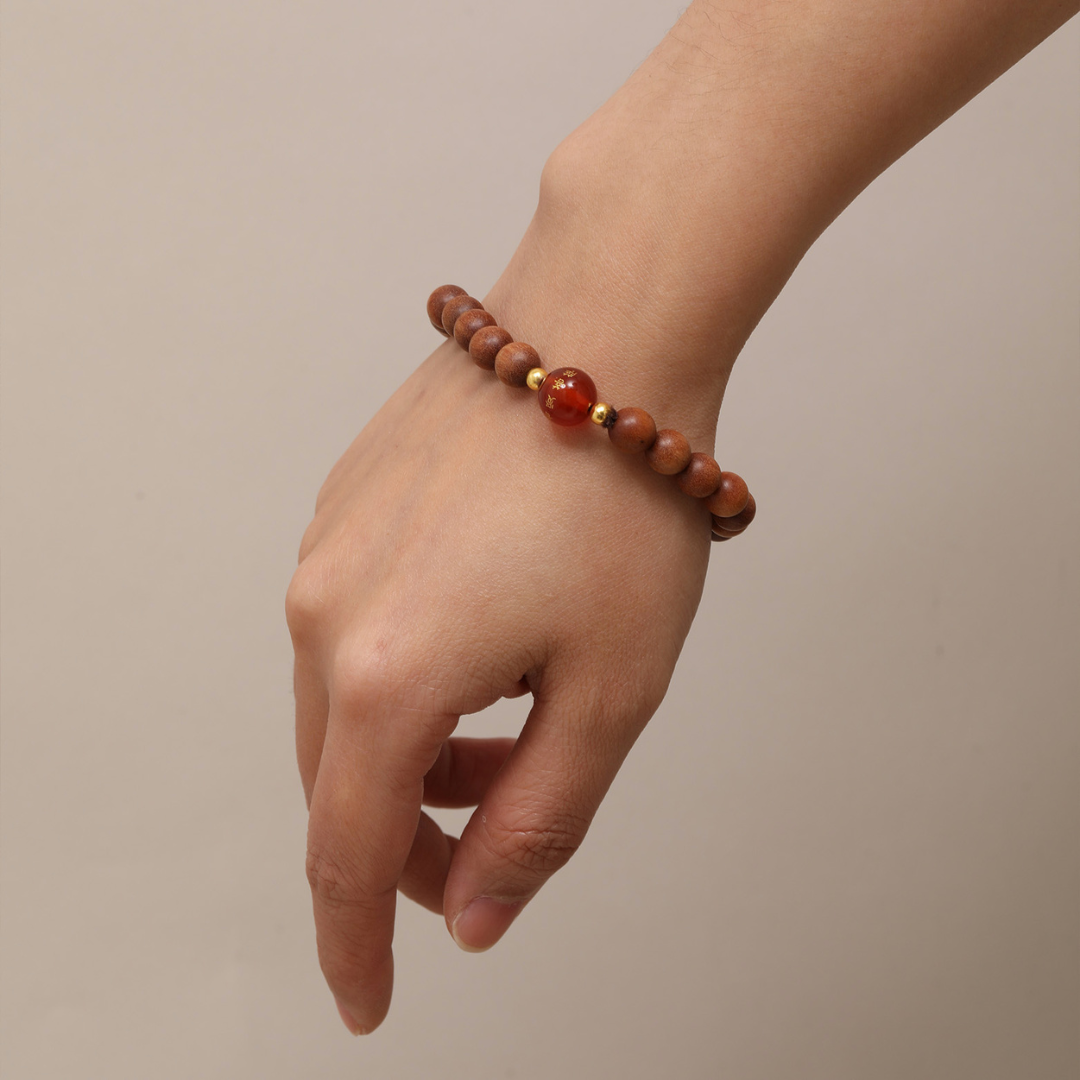 Peach Wood & Carnelian Guardian Bracelet