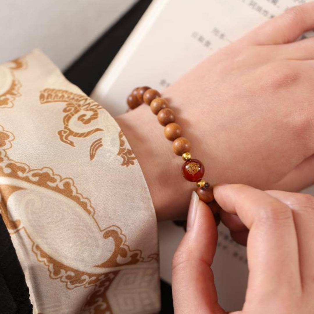 Peach Wood & Carnelian Guardian Bracelet