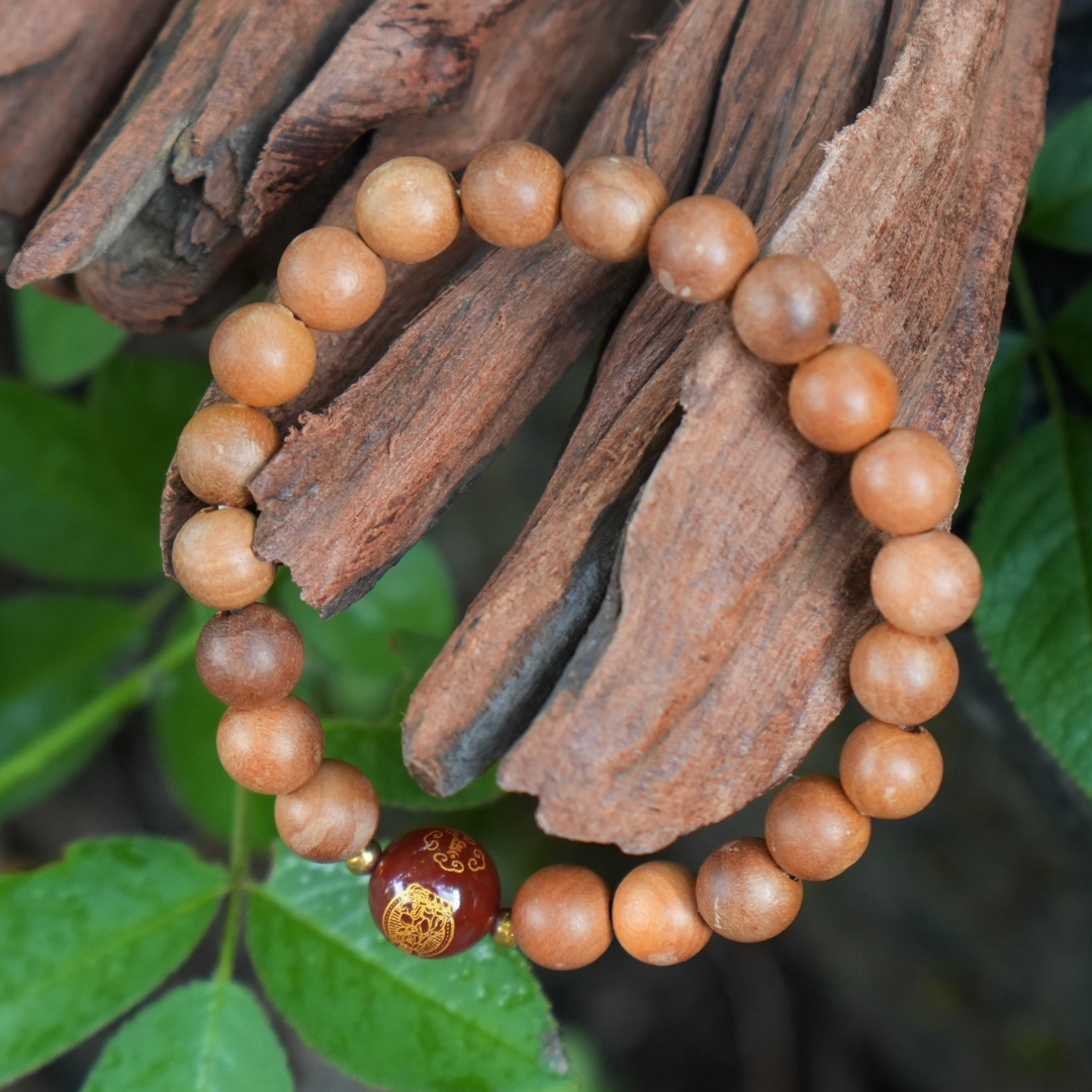 Peach Wood & Carnelian Guardian Bracelet