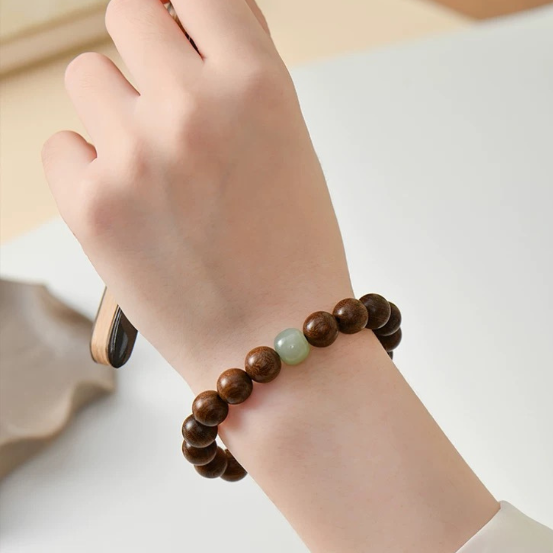 Gold Sandalwood and HeTian Jade Bracelet